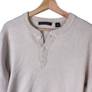 Saks Fifth Avenue Merino Wool Blend Henley Sweater Cream XL Mens Long Sleeve